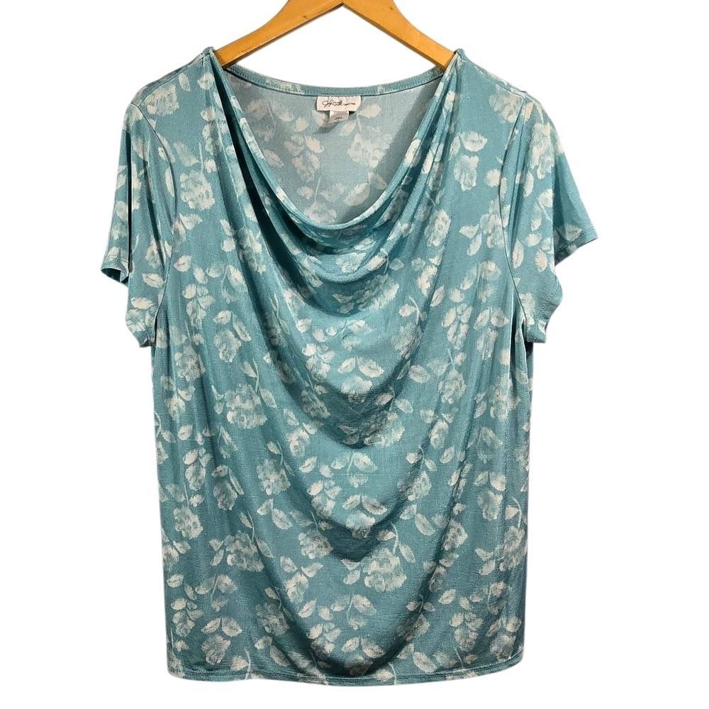 Jaclyn Smith Blue Floral Cowl Neck Blouse Size Xl